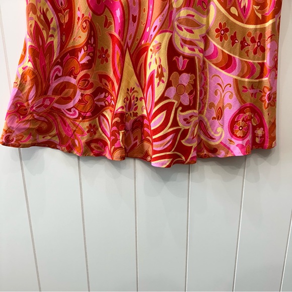 Rixo Jules Abstract Print Mini Dress 100% Silk Paisley Pink Retro Hippie Boho XL - Picture 11 of 16